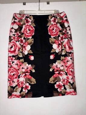 Black Pencil Skirt with Pink Floral Print - Women's Floral Pencil Skirt